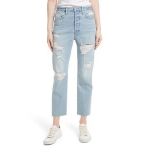 FRAME Denim Le Original Harrah Distressed Straight Leg High Waist Cropped Jean